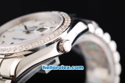 Rolex Day Date II Automatic Movement Full Steel with Diamond Bezel-Diamond Markers and White Dial