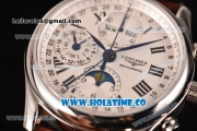 Longines Master Moonphase Chrono Swiss Valjoux 7751 Automatic Steel Case with White Dial and Roman Numeral Markers - 1:1 Original