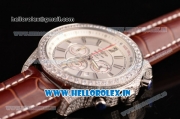 Breitling Bentley Barnato Racing Chrono Miyota OS20 Quartz Steel Case with Silver Dial Diamonds Bezel and Stick Markers