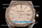 Audemars Piguet Royal Oak 39MM Miyota 9015 Automatic Steel Case with White Dial Brown Leather Strap and Stick Markers (BP)