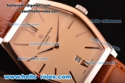 Vacheron Constantin Malte Japanese Miyota OS2035 Quartz Rose Gold Case with Brown Leather Strap and Pink Dial