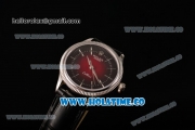 Rolex Cellini Time Asia 2813 Automatic Steel Case with Red/Black Dial Black Leather Strap and Silver Markers