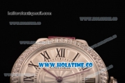 Cartier Ballon Bleu De Small Swiss Quartz Steel Case with Diamonds Bezel White Dial and Burgundy Leather Strap - Black Markers