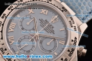 Rolex Daytona Chronograph Swiss Valjoux 7750-SHG Automatic Steel Case with Roman Numeral Markers Blue Leather Strap and Blue Dial