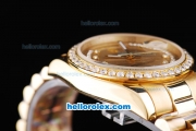 Rolex Day Date Oyster Perpetual Automatic Movement Full Gold with Gold Dial and Diamond Markers-Diamond Bezel