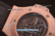 Hublot Aero Bang Niemeyer Swiss Valjoux 7750 Automatic Movement Rose Gold Case with Black Skeleton Dial and Green/Yellow Markers/Hands