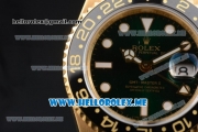 Rolex GMT-Master II Clone Rolex 3186 Automatic Yellow Gold Case/Bracelet with Green Dial and Dot Markers (BP)