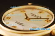 Rolex Cellini Swiss Quartz Yellow Gold Case with White MOP Dial and Brown Leather Strap-Numeral Markers