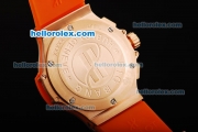 Hublot Big Bang Chronograph Quartz Movement White Dial with Orange Diamond Bezel and Orange Rubber Strap-Lady Size