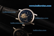 Breguet Tourbillon Manual Winding Movement Steel Case with Black Dial and Black Leather Strap