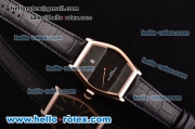 Vacheron Constantin Malte Japanese Miyota OS2035 Quartz Rose Gold Case with Black Leather Strap and Black Dial