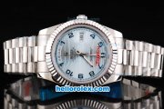 Rolex Day Date II Oyster Perpetual Automatic Movement Silver Case with Blue Ocean Dial and Blue Number Markers