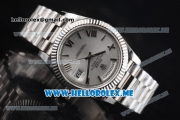 Rolex Day-Date Clone Rolex 3255 Automatic Stainless Steel Case/Bracelet with Silver Dial and Roman Numeral Markers