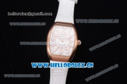 Franck Muller Black Croco Ronda 762 Quartz Rose Gold Case with White Dial Arabic Numeral Markers and White Leather Strap