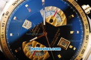 Tag Heuer Carrera Calibre 17 Chronograph Quartz Movement Gold Bezel with Black Dial and Gold Stick Markers-Two Tone Strap