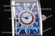 Franck Muller Long Island Las Vegas Asia 2813 Automatic Steel Case with Blue Dial Arabic Numeral Markers and Blue Leather Strap
