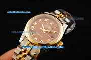 Rolex Datejust Automatic Movement Steel Case with Brown Dial and Gold Bezel-Two Tone Strap-Lady Model