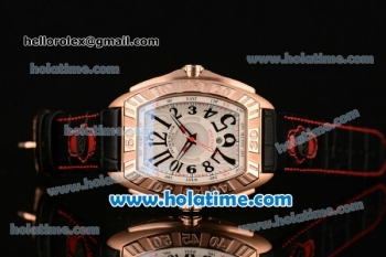 Franck Muller Conquistador Grand Prix Asia Automatic Rose Gold Case with Black Arabic Numeral Markers and White Dial