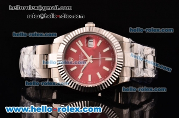 Rolex Datejust II Asia 2813 Automatic Steel Case with Red Dial and Stick Markers - ETA Coating Super LumiNova