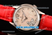 Vacheron Constantin Metiers d'Art Swiss ETA 2824 Automatic Steel Case with White MOP Dial Red Leather Strap and Diamonds Markers
