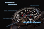 Roger Dubuis Excalibur Chronograph Miyota Quartz PVD Case with Black Dial and Black Leather Strap