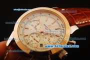 Breitling Transocean Quartz Steel Case with Rose Gold Bezel and White Dial-Brown Leather Strap