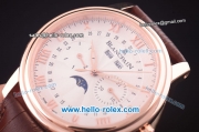 BlancPain Moonphase ST25 Automatic Rose Gold Case with White Dial and Brown Leather Strap-Rose Gold Markers