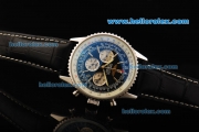 Breitling Navitimer Automatic Movement Silver Case with Black Dial and Silver Stick Marker-Black Leather Strap