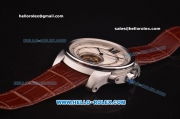 Cartier Calibre de Swiss Tourbillon Manual Winding Movement Steel Case with White Dial and Brown Leather Strap