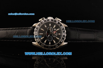 Omega Seamaster GMT Chronograph Quartz Movement Steel Case with Black Dial and Black Bezel