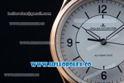 Jaeger-LECoultre Master Grande Ultra Thin Miyota 9015 Automatic Rose Gold Case with Sector Dial Arabic Numeral Markers and Brown Leather Strap
