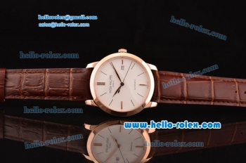 Patek Philippe Calatrava Swiss ETA 2824 Automatic Rose Gold Case with Brown Leather Strap White Dial Stick Markers