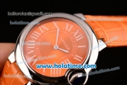 Cartier Ballon Bleu Swiss Quartz Steel Case with Orange Leather Strap White Markers and Orange Dial