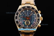 Rolex Yachtmaster II Oyster Perpetual chronometer Swiss ETA 2813 Automatic Black MOP Dial and Black Bezel-Full Gold Case and Strap-Diamond Marking