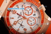 Hublot Big Bang Chronograph Swiss Valjoux 7750 Automatic Movement White Dial with Orange Diamond Bezel and Orange Rubber Strap