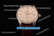 Rolex Cellini Asia Automatic Steel Case with White Dial Roman Numeral/Stick Markers and Brown Leather Strap - Diamonds Bezel (BP)
