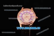 Jaeger-LeCoultre Lady Miyota Quartz Rose Gold Case with White MOP Dial Purple Stick Markers and Black Leather Strap - Diamonds Bezel