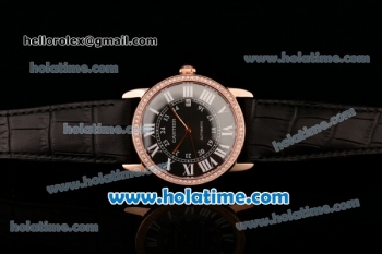 Cartier Ronde Solo Swiss ETA 2836 Automatic Rose Gold Case with White Roman Numeral Markers Diamond Bezel and Black Dial