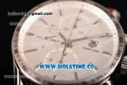 Tag Heuer Carrera Calibre 1887 Automatic Chrono Swiss Valjoux 7750 Automatic Steel Case with White Dial Brown Leather Strap and Silver Stick Markers