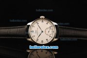 IWC Portuguese Asia 6497 Manual Winding Movement Steel Case with White Dial and Blue Markers-Black Leather Strap