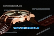 Roger Dubuis Excalibur 36 Miyota 9015 Automatic Rose Gold Case Black Dial With Roman Numeral Markers Brown Leather Strap