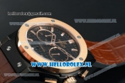 Hublot Classic Fusion ChronographSwiss Valjoux 7750 Automatic Rose Gold Case with Black Dial Stick Markers and Brown Genuine Leather Strap