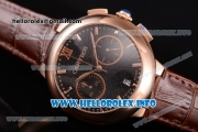 Cartier Rotonde De Chrono Miyota Quartz Rose Gold Case with Black Starry Dial and Brown Leather Strap - Stick Markers