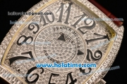 Franck Muller Cintree Curvex Ronda 762 Quartz Steel/Diamond Case with Diamond Dial and Brown Leather Strap