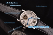 Cartier Rotonde De Tourbillon ST22 Automatic Steel Case with White Dial and Black Leather Strap