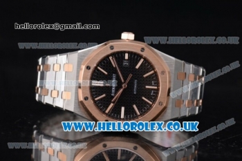 Audemars Piguet Royal Oak 37mm Clone AP Calibre 3120 Automatic Steel Case with Black Dial Two Tone Bracelet and Stick Markers (J12)