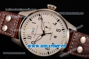 IWC Big Pilot Automatic Movement Steel Case with Silver Dial - Black Numeral Markers and Brown Leather Strap
