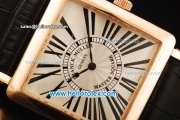 Franck Muller Master Square Swiss Quartz Movement Rose Gold Case with Black Markers and Black Leather Strap