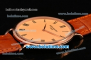 Patek Philippe Calatrava Miyota OS2035 Quartz Rose Gold Case with Roman Numeral Markers Champagne Dial and Brown Leather Strap