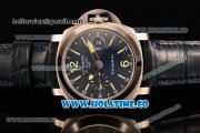 Panerai PAM 228 Luminor Firenze GMT Swiss Valjoux 7750 Automatic Steel Case with Blue Dial and Leather Strap - Superlumed Sitck Markers (H)